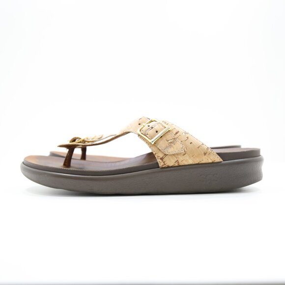 SAS Sanibel Tan Cork Flat Thong Sandals - 8 - Picture 1 of 7